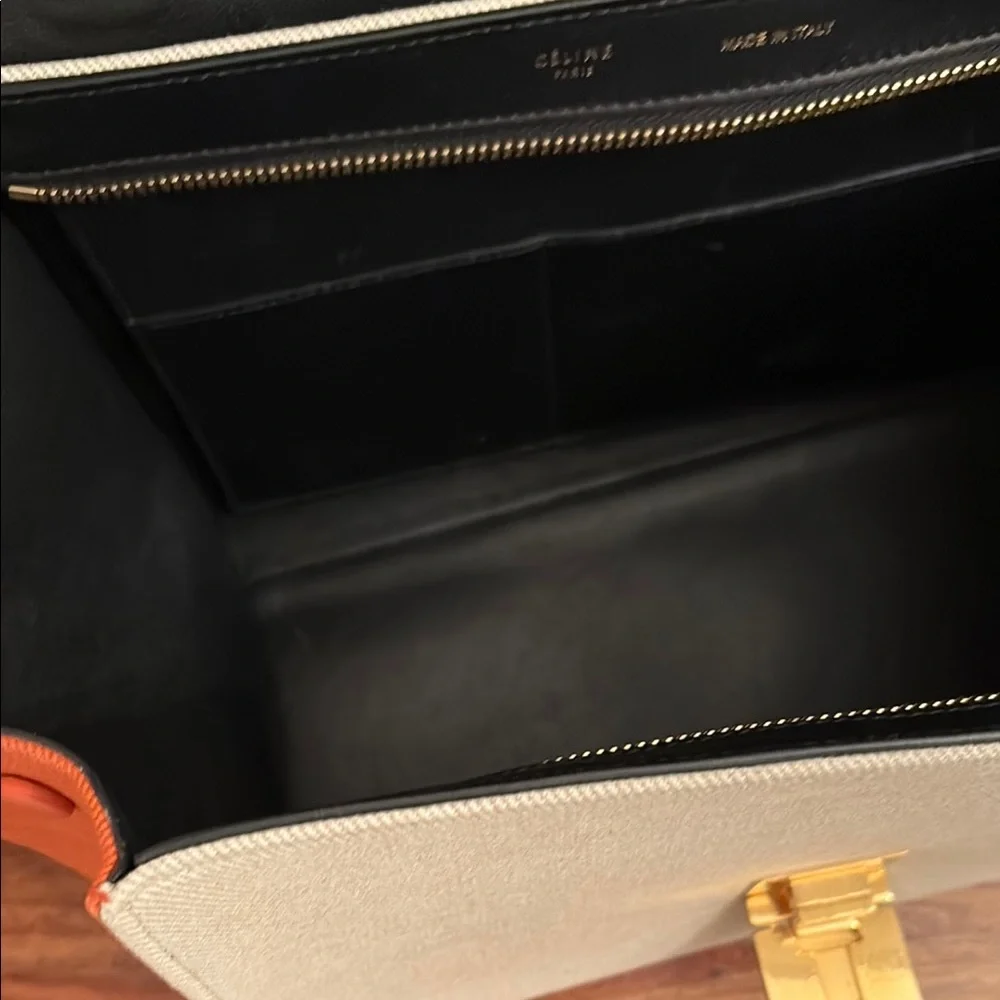 Celine authentic Trapeze Black, Cream and orange Women's Bag canvas and leather - Picture 5 of 13